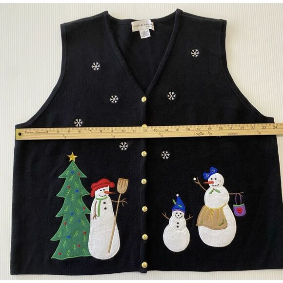 Croft & Barrow Women's Vest Snowmen Christmas Tree Brass Buttons Size 2XL - Picture 7 of 10